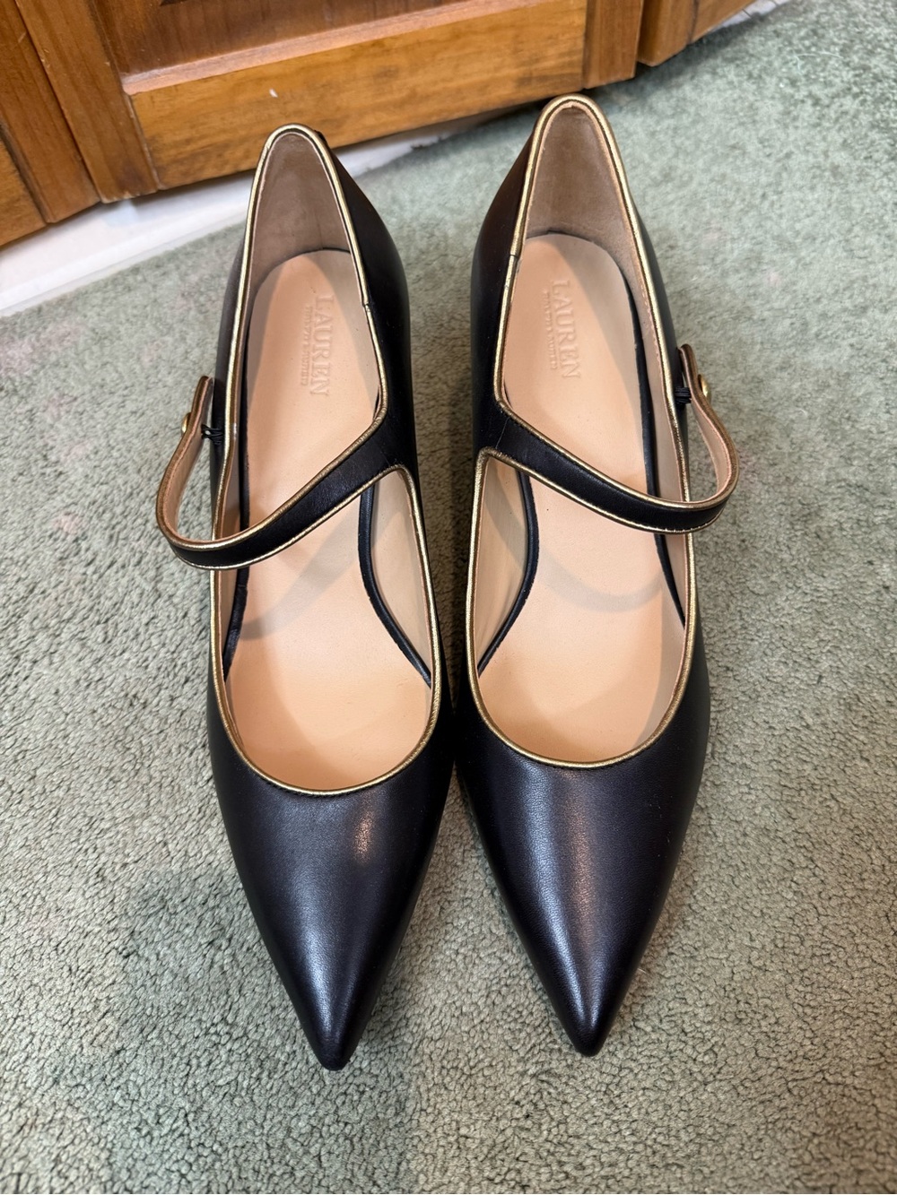 Lauren Ralph Lauren Black Leather Mary Jane Pointed Heels, Like New